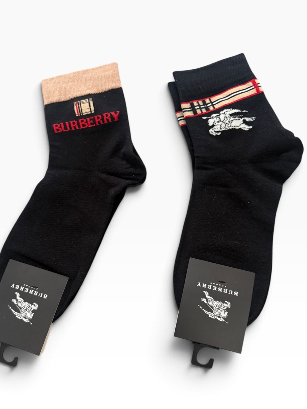 2 Pair Burberry Outlet Black Logo Cotton-Blend Men's Socks